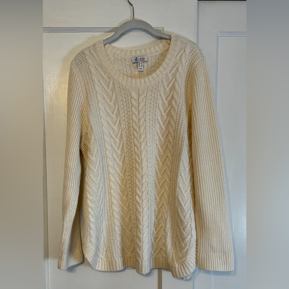 Denim & Co. Cable Knit Sweater, Cream, Large